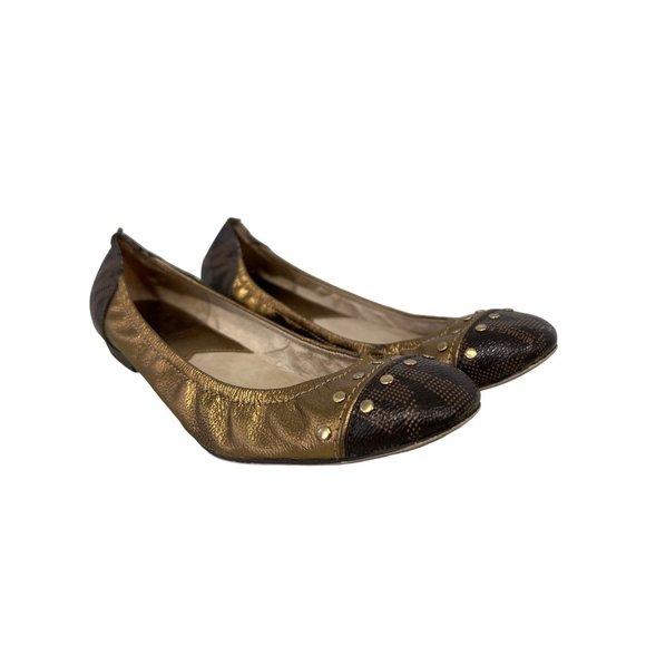 MICHAEL Michael Kors Studded Ballet Flats Womens 7 Round Toe Metallic Gold - Picture 1 of 10